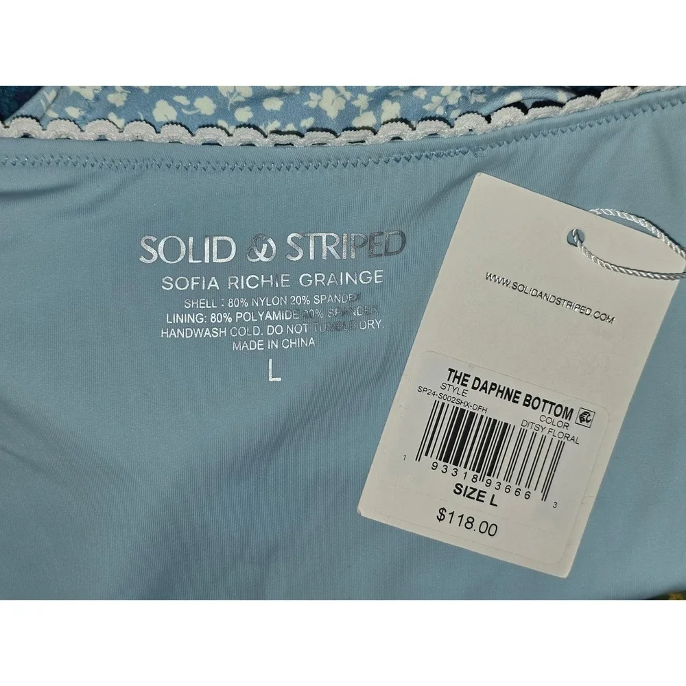 NWT Solid & Striped Bikini Bottom Blue Ditsy Floral Daphne Sofia Richie Women L